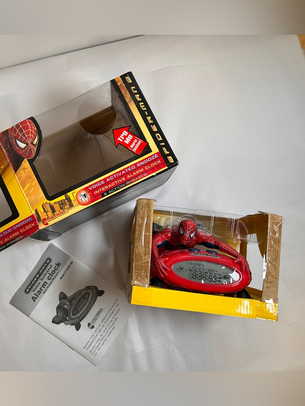 Vintage 2004 Columbia Red Black Spider-Man Themed Voice Activated Alarm Clock